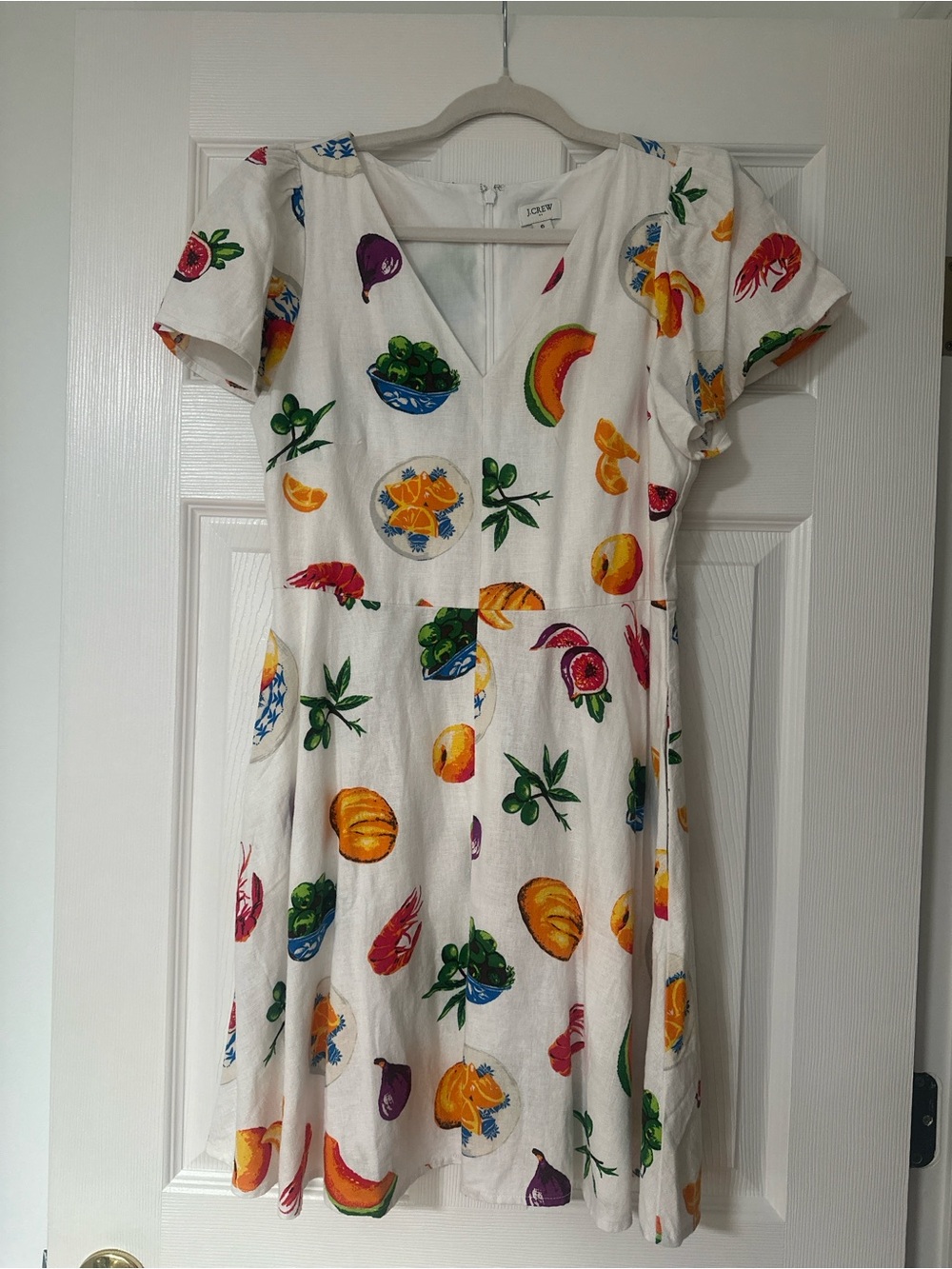 J. Crew White Fruit-Print V-Neck Casual Dress
